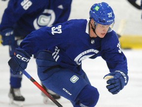 Elias Pettersson skates during the first day of the Vancouver Canucks’ Development Camp at UBC in July. Pettersson has been named to Team Sweden’s World Junior roster.