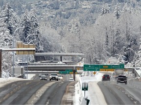 Highway 1 seen from the Lonsdale Avenue overpass in North Vancouver on Dec. 20, 2022.