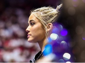 Olivia Dunne of LSU looks on during a PAC-12 meet against Utah at Jon M. Huntsman Center on January 06, 2023 in Salt Lake City, Utah.