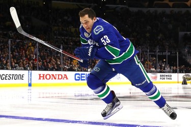 Bo Horvat #53 of the Vancouver Canucks competes in the Bridgestone NHL Fastest Skater event during the 2017 Coors Light NHL All-Star Skills Competition as part of the 2017 NHL All-Star Weekend at STAPLES Center on January 28, 2017 in Los Angeles, California.