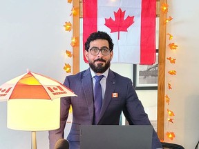 Hassan Al Kontar, a Syrian refugee who wrote a book about being stuck in stateless limbo at Kuala Lumpur airport for seven months, took his oath of Canadian citizenship on Jan. 11, 2023, in a virtual ceremony from his hotel room in Princeton, B.C., where he works for the Canadian Red Cross.