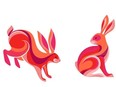 Collection of running, jumping rabbits, bunnies illustrations. Chinese new year 2023 year of the rabbit, Chinese zodiac symbol.