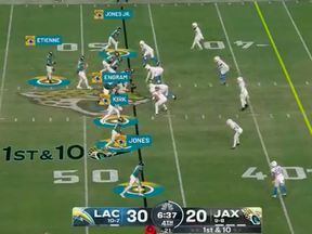 Free for now, coolest part of data-enhanced games traces every pass receiver’s route on screen until a play’s completion.
