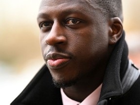 In this file photo taken on December 5, 2022 Manchester City and France footballer Benjamin Mendy arrives at Chester Crown Court in northwest England during his trial where he stands accused of a string of sexual offences including rape, attempted rape and sexual assault.