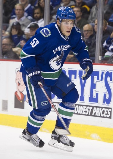 Vancouver Canucks #53 Bo Horvat on the ice against the Ottawa Senators in the first period of a regular season NHL hockey game at Rogers Arena , Vancouver, October 25 2016.  ( Gerry Kahrmann