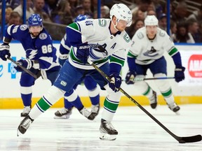 Elias Pettersson will look to hit the 100-point plateau Monday in Los Angeles to become sixth franchise player to hit that lofty mark.