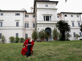 Princess Rita Boncompagni Ludovisi poses for a photograph outside Villa Aurora, a building that boasts Caravaggio's only ceiling mural, which is up for auction in January with an opening bid set at 471 million euros, in Rome, Italy, November 16, 2021. REUTERS/Remo Casilli