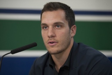 Canucks Bo Horvat speaks to the media at Rogers Arena Thursday, September 12, 2019.