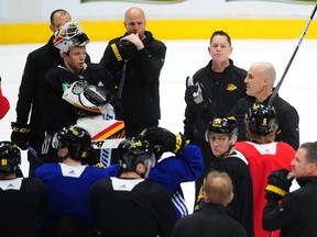 Vancouver Canucks coach Rich Tocchet  in action at Rogers Arena in Vancouver, BC., on January 23, 2023.