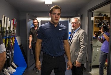 Vancouver Canucks Bo Horvat arrives a the South Okanagen Events Centre for a press conference after signing a six year contract with the team in Penticton, BC, September, 8, 2017. (Richard Lam/PNG)
