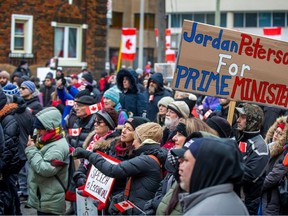 Protesters braved the cold on Wednesday to support embattled Jordan Peterson's right to free speech. They demonstrated outside the College of Psychologists of Ontario's Eglinton Ave. offices.
