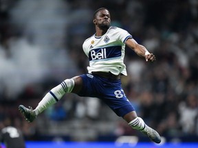 Vancouver Whitecaps' Tosaint Ricketts celebrates his goal against the Los Angeles Galaxy during the second half of an MLS soccer game in Vancouver, on Wednesday, September 14, 2022. The former striker has announced his retirement from professional soccer.THE CANADIAN PRESS/Darryl Dyck