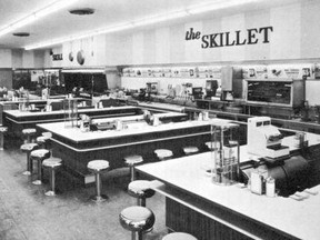 Black and white photo of The Skillet restaurant in Zellers.