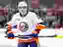 This is going to take some getting used to: Former Canucks captain Bo Horvat in his first NHL game in New York Islanders colours, vs. the Flyers in Philadelphia on Monday.