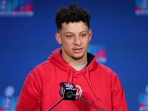 Super Bowl-winning quarterback and game MVP Patrick Mahomes of the Kansas City Chiefs speaks at a press conference at Phoenix Convention Center on Monday, Feb. 13, 2023 in Phoenix, Arizona.