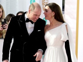 Britain's Prince William, Prince of Wales and Britain's Catherine, Princess of Wales attend the BAFTA British Academy Film Awards at the Royal Festival Hall, Southbank Centre, in London, on February 19, 2023. (Photo by CHRIS JACKSON/POOL/AFP via Getty Images)