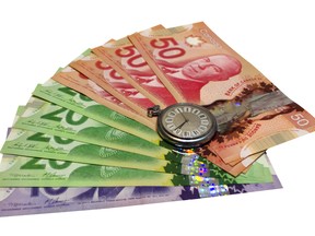 Canadian Dollars On White Background