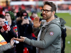 Wrexham co-owner Ryan Reynolds greets fans before last week's FA Cup fourth-round match against Sheffield United.