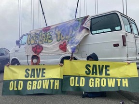 Protesters with Save Old Growth blocked the Lions Gate Bridge early Wednesday during the morning commute in June 2022.