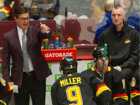 Vancouver Canucks associate coach Brad Shaw versus Seattle Kraken during NHL hockey at Rogers Arena in Vancouver, BC., April 26, 2022.