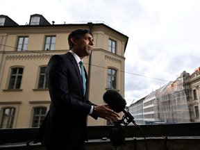 Britain's Prime Minister Rishi Sunak gives a tv interview on the sidelines of the Munich Security Conference (MSC) in Munich, Germany, February 18, 2023. Ben Stansall/Pool via REUTERS