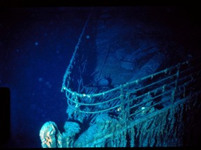 Titanic bow is seen during a dive at the resting place of the Titanic's wreck, July, 1986. WHOI Archives/Woods Hole Oceanographic Institution