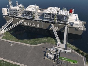 Artist's conception of proposed LNG liquefaction plant. The group plans to build a floating LNG facility near Kitimat, B.C., that’s capable of exporting three million tonnes annually to international customers.