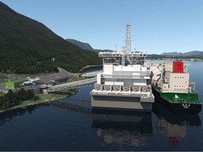 An artist's conception of the proposed LNG liquefaction plant near Kitimat. B.C. has just approved the Cedar LNG floating facility that will export three million tonnes of LNG and produce 1.2 megatonnes of emissions annually for 40 years, says earth scientist David Hughes.