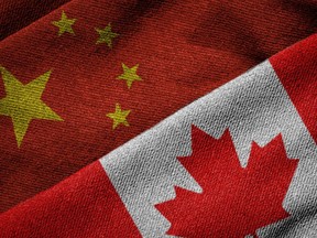 Flags of China and Canada on Grunge Texture