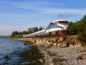 The Amtrak Cascades train cruising by the Puget Sound waterfront in Edmonds, Wash., in a file photo.