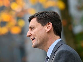 B.C.'s David Eby speaks to media in Vancouver on Oct. 20, 2022.