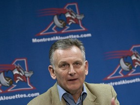 Larry Smith addresses a news conference in Montreal, Monday, November 8, 2010. Smith, a former CFL player who later served as league commissioner and president of the Montreal Alouettes, headlines the Canadian Football Hall of Fame's 2023 class.&ampnbsp;&ampnbsp;THE CANADIAN PRESS/Paul Chiasson