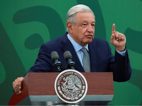 Mexico's President Andres Manuel Lopez Obrador speaks during a news conference at the Secretariat of Security and Civilian Protection in Mexico City, Mexico March 9, 2023. REUTERS/Henry Romero
