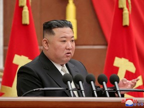 North Korean leader Kim Jong Un attends the 7th enlarged plenary meeting of the 8th Central Committee of the Workers' Party of Korea (WPK) in Pyongyang, North Korea, March 1, 2023 in this photo released by North Korea's Korean Central News Agency (KCNA).