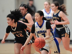 High school girls basketball action during the B.C. provincial tournament at the Langley Events Centre on March 2.