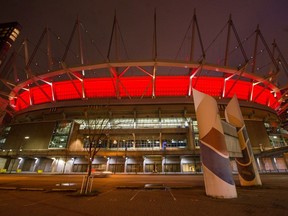 B.C. Place was lit-up for World Tuberculosis (TB) Day in Vancouver on March 24, 2021.