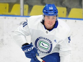 Aidan McDonough in action during the Vancouver Canucks development camp at the University of British Columbia in Vancouver, BC., on July 13, 2022. 
(NICK PROCAYLO/PNG)