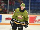 North Bay Battalion forward Josh Bloom plays in an OHL game earlier this season. The Vancouver Canucks traded for the 19-year-old prospect on Feb. 27 2023.
