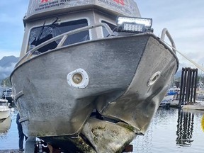 Four of the five people aboard the Rocky Pass, shown in this handout photo, were injured when the boat came to an abrupt stop on the rocks on Jan. 25, 2022.