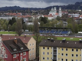 Local view of the city of Kempten in the Allgaeu region, Germany, Tuesday, April 25, 2023. German authorities have detained a Syrian man on suspicion of planning to carry out an explosives attack motivated by Islamic extremism. Police say the man was encouraged and supported in his action by his 24-year-old brother, who lives in the southern town of Kempten.