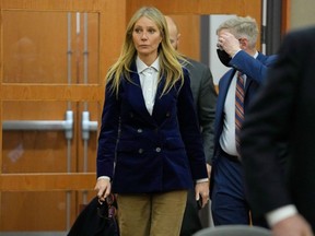 Gwyneth Paltrow enters court before the reading of the verdict in her civil trial over a collision with another skier on March 30, 2023, in Park City, Utah.