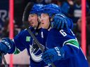 Canucks winger J.T. Miller celebrates a Brock Boeser goal and has become a