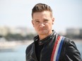 Jeremy Renner, executive producer of "Knightfall" TV drama, poses during the MIPTV event in Cannes, southern France, on April 4, 2017.