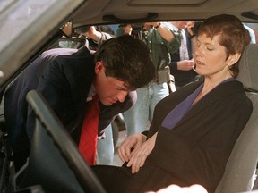 British Columbians have has long been at the forefront of the euthanasia movement, including key activists such as Sue Rodriguez, Gloria Taylor and Kay Carter. This photo on March 8, 1993, shows Rodriguez and former BC MP Svend Robinson going to press conference after Supreme Court decision.