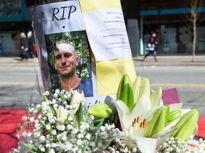 A memorial has been set up in remembrance of Paul Stanley Schmidt, who was stabbed to death outside the Starbucks coffee shop at West Pender Street and Granville Street in downtown Vancouver last month.