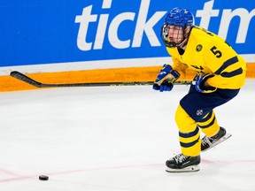 Tom Willander in action for Sweden at the 2023 U18 World Championships.