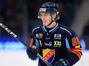 Vancouver Canucks prospect Jonathan Lekkerimaki plays in a game for Djurgardens in the HockeyAllsvenskan last season.