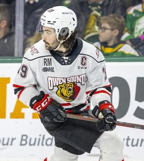 Colby Barlow of the Owen Sound Attack in London, Ont.