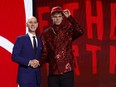 Gradey Dick (R) poses with NBA commissioner Adam Silver (L) after being drafted 13th overall pick by the Toronto Raptors during the first round of the 2023 NBA Draft at Barclays Center on June 22, 2023 in the Brooklyn borough of New York City.