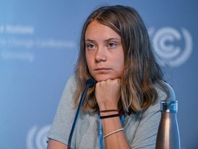 Swedish climate activist Greta Thunberg takes part in a press conference at the UNFCCC SB58 Bonn Climate Change Conference on June 13, 2023 in Bonn, Germany.
